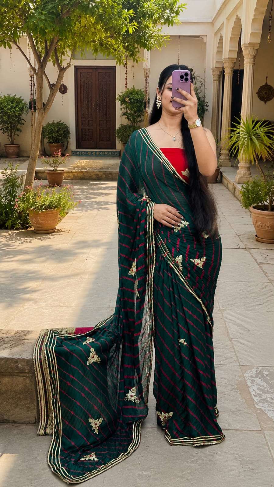 Royal Leheriya Kacchi Gota Chinon Saree