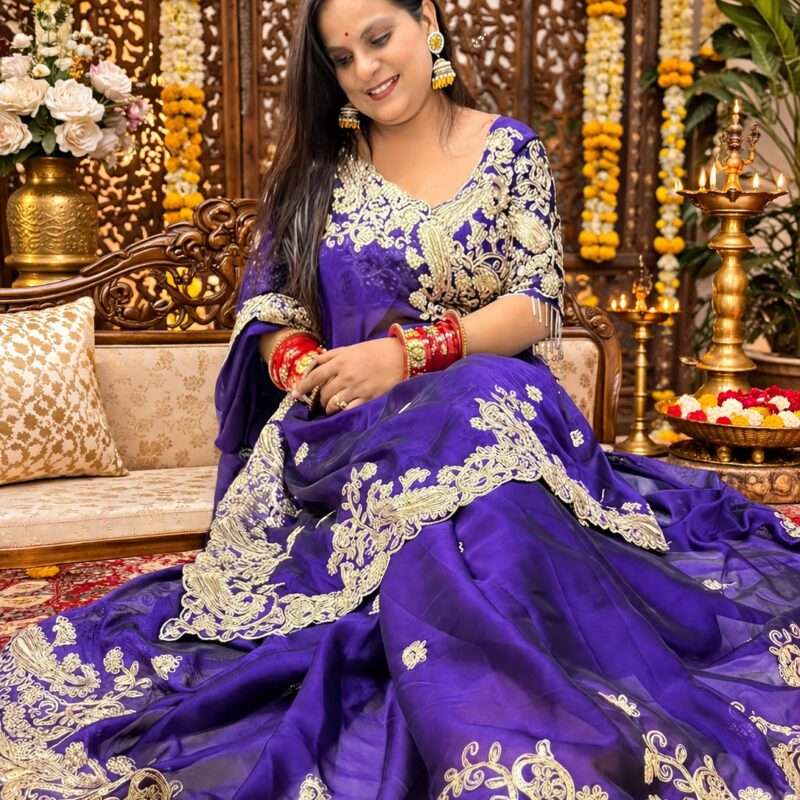 Royal Dark Blue Tissue Silk Party Wear Saree With Ready-Made Blouse