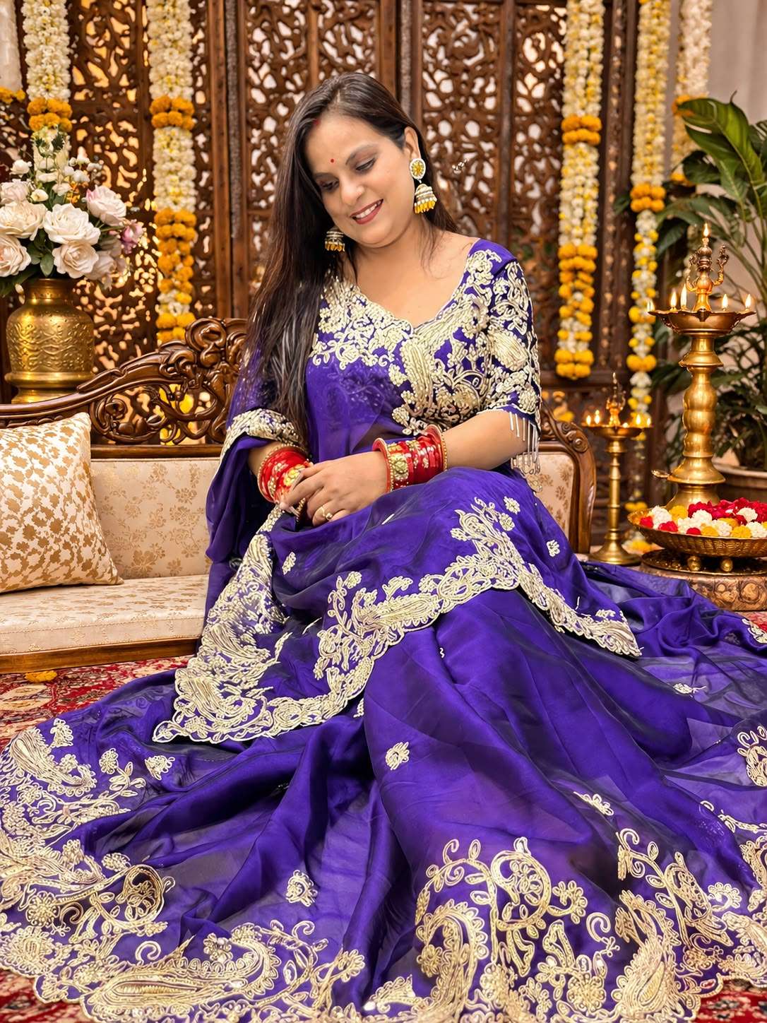 Royal Dark Blue Tissue Silk Party Wear Saree With Ready-Made Blouse