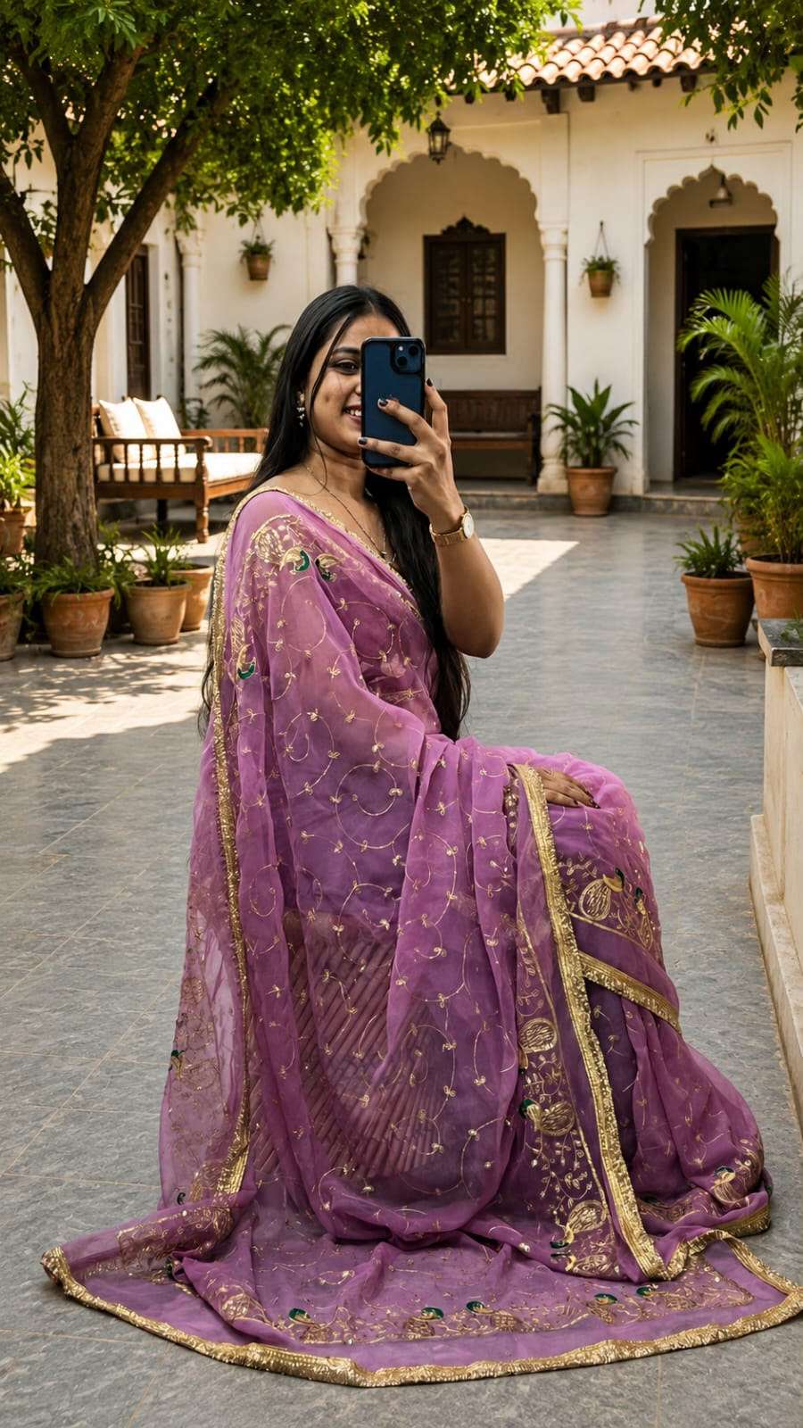 Morpankhi Vintage Jaal Aari Taari Georgette Saree
