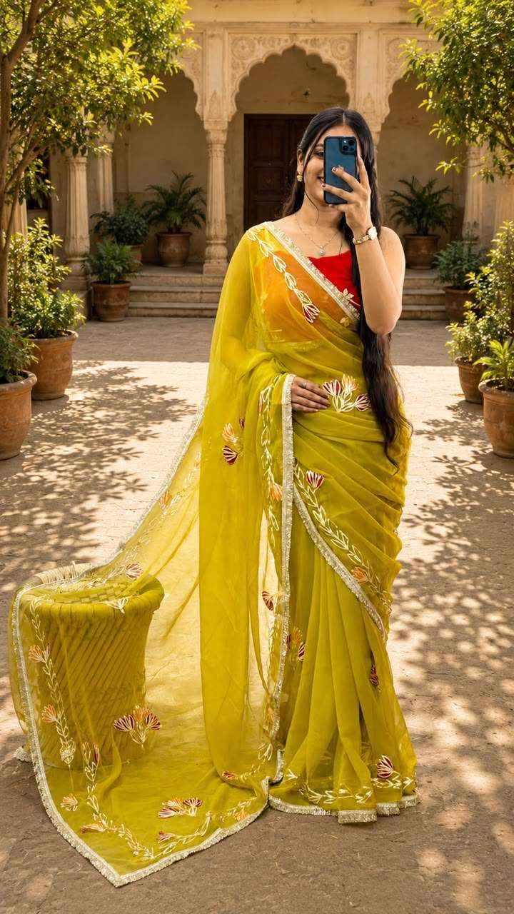 Multicolor Patchwork Painting Georgette Saree