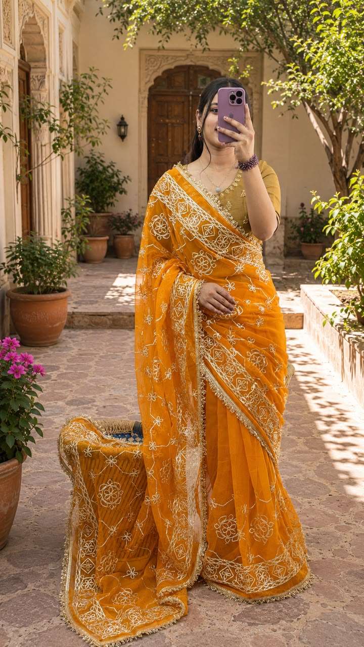 Royal Machine Gota Work Georgette Party Wear Saree