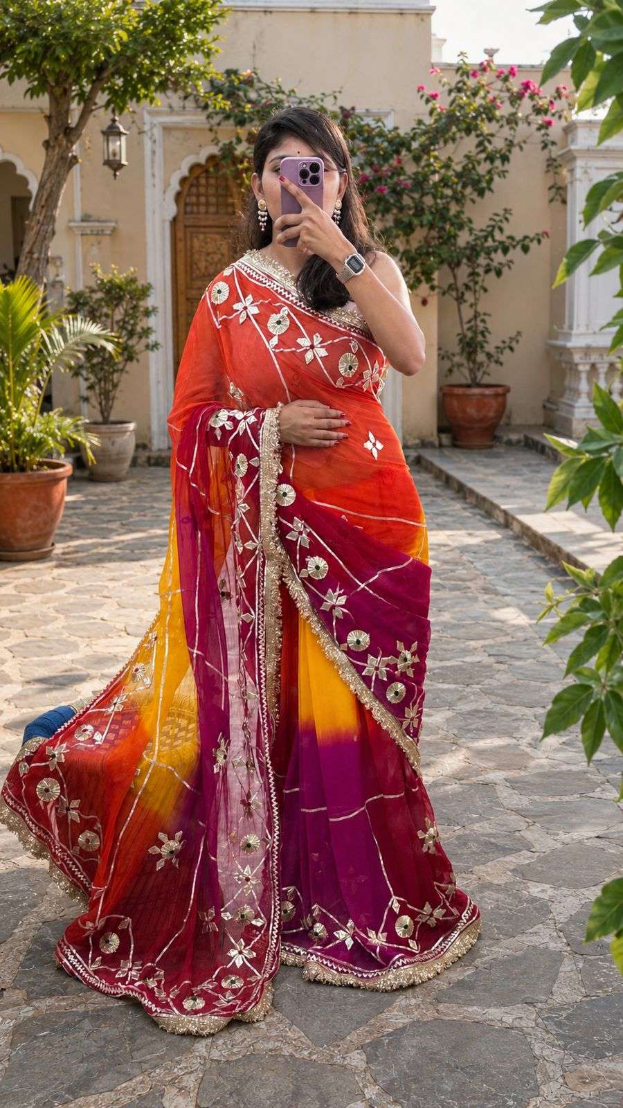 Multicolour Silver Gotta Saree