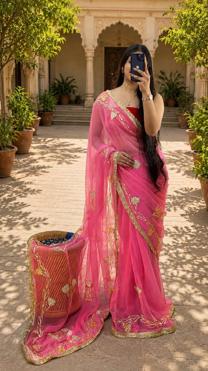 Multicolor Patchwork Painting Georgette Saree