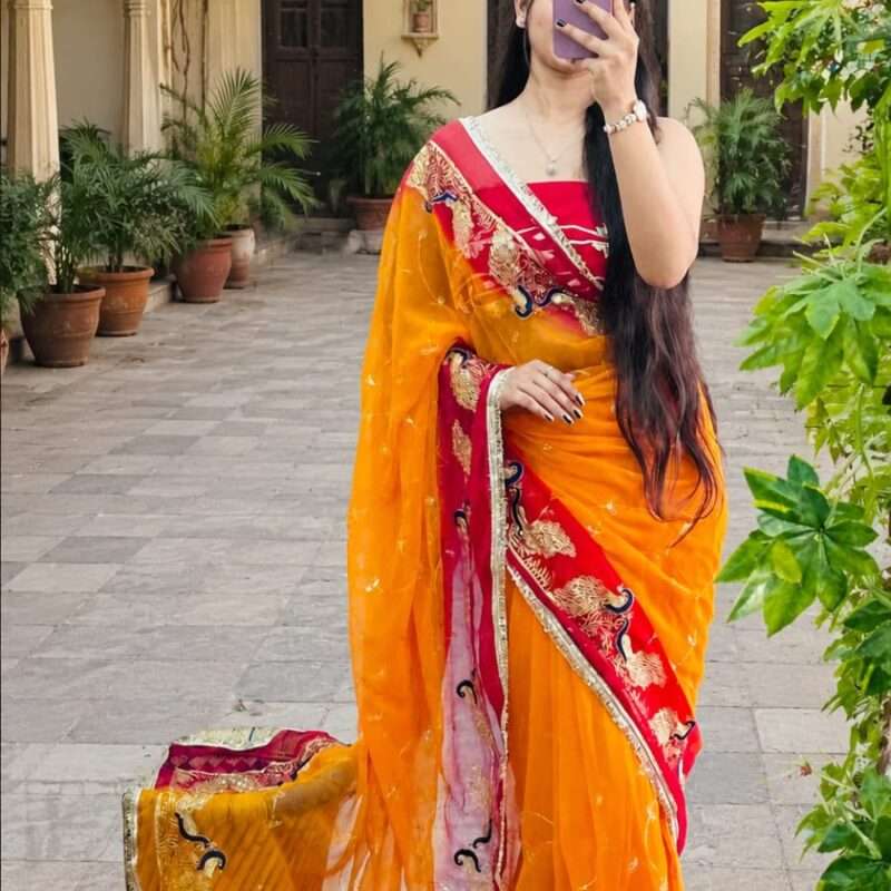 Pilia Couple Mor Ari-Tari Jaal Work Georgette Saree