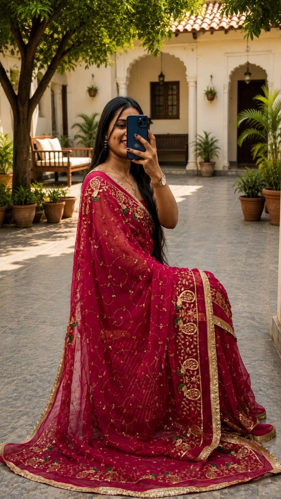 Morpankhi Vintage Jaal Aari Taari Georgette Saree