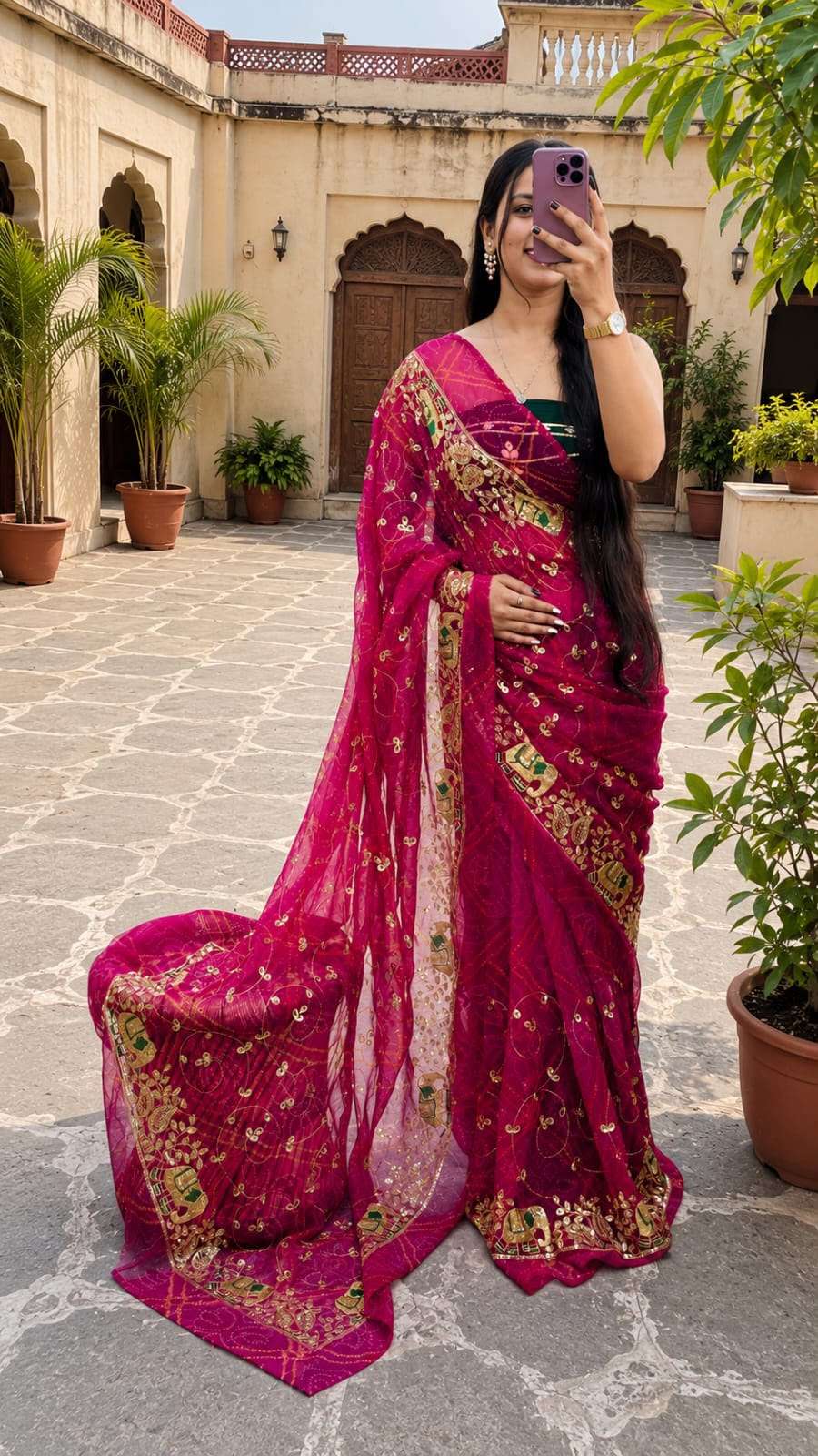 Bandni Hathi Jaal Ari-Taari Georgette Saree