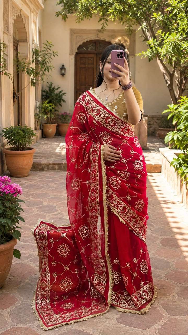 Royal Machine Gota Work Georgette Party Wear Saree