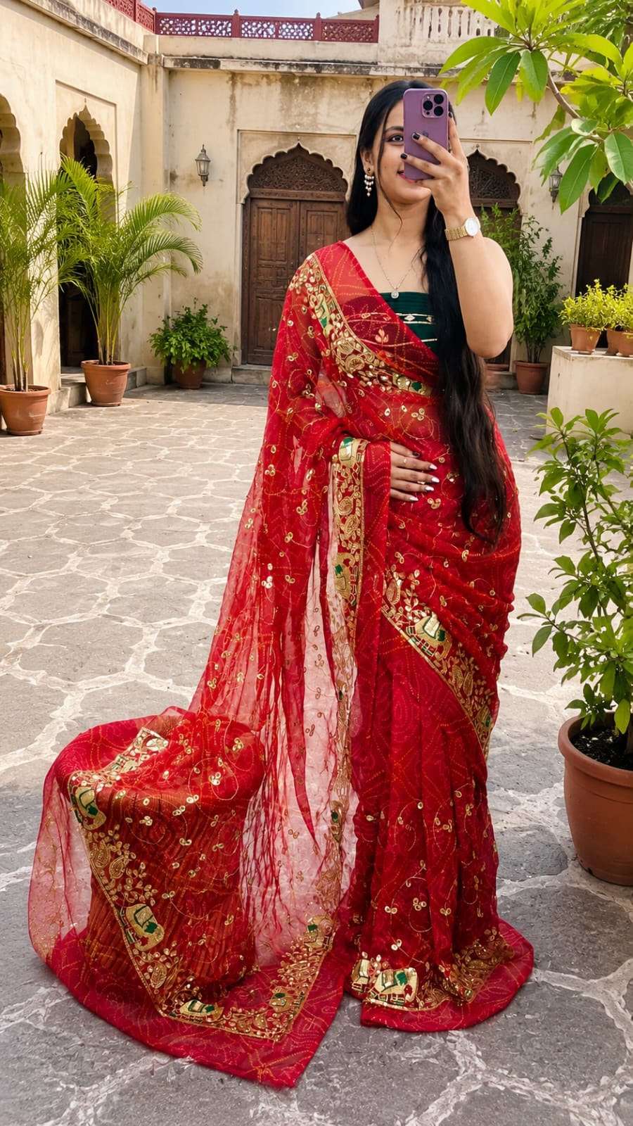 Bandni Hathi Jaal Ari-Taari Georgette Saree