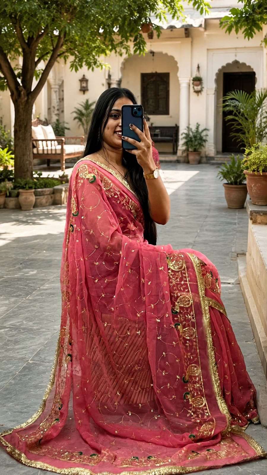 Morpankhi Vintage Jaal Aari Taari Georgette Saree