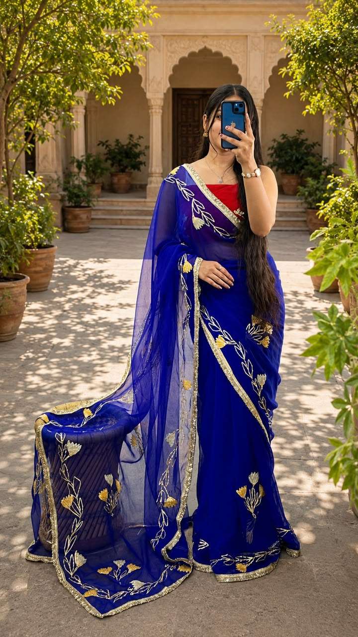 Multicolor Patchwork Painting Georgette Saree
