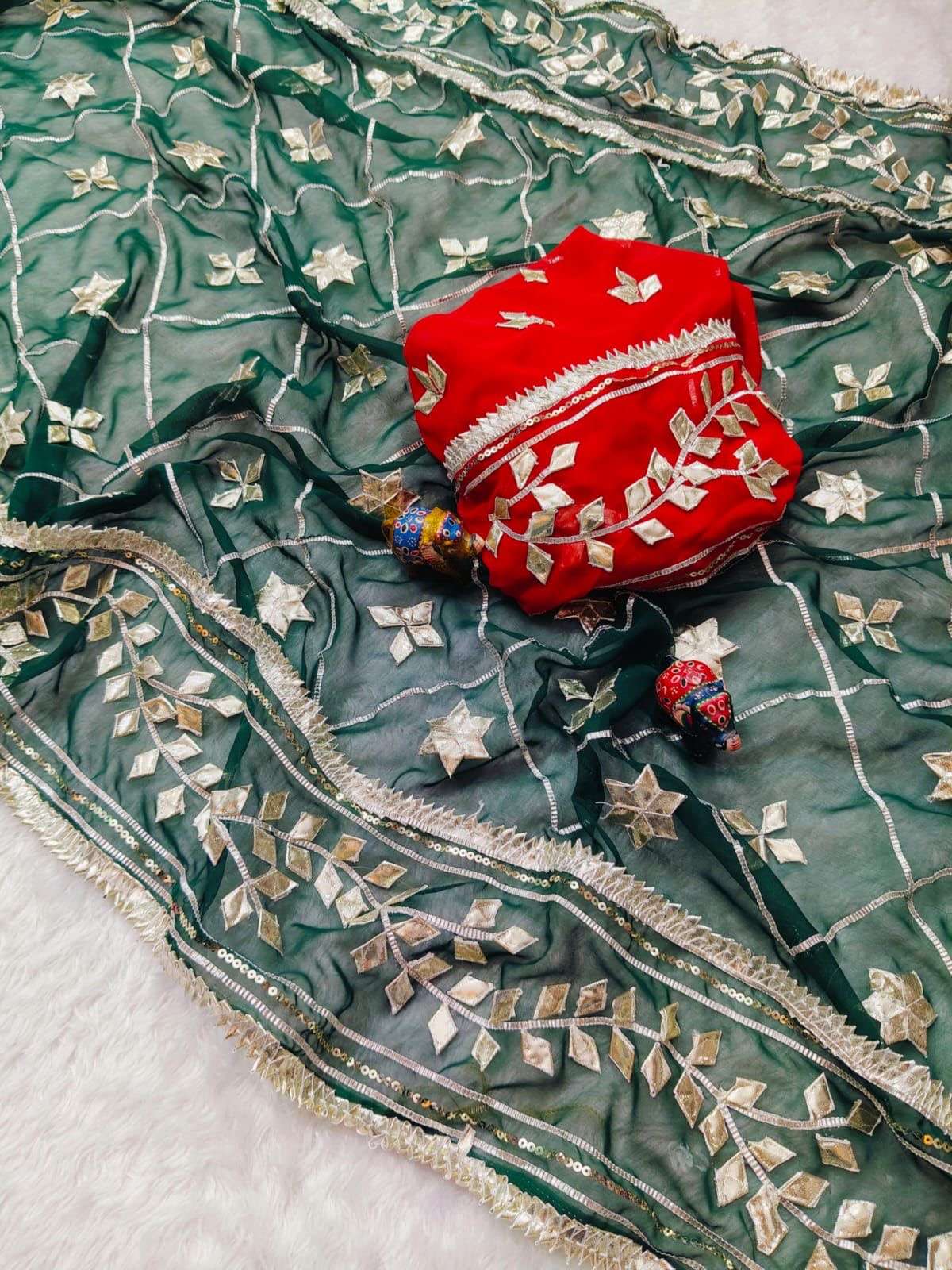 Royal Crimson Silver Kachi Gotta Georgette Saree