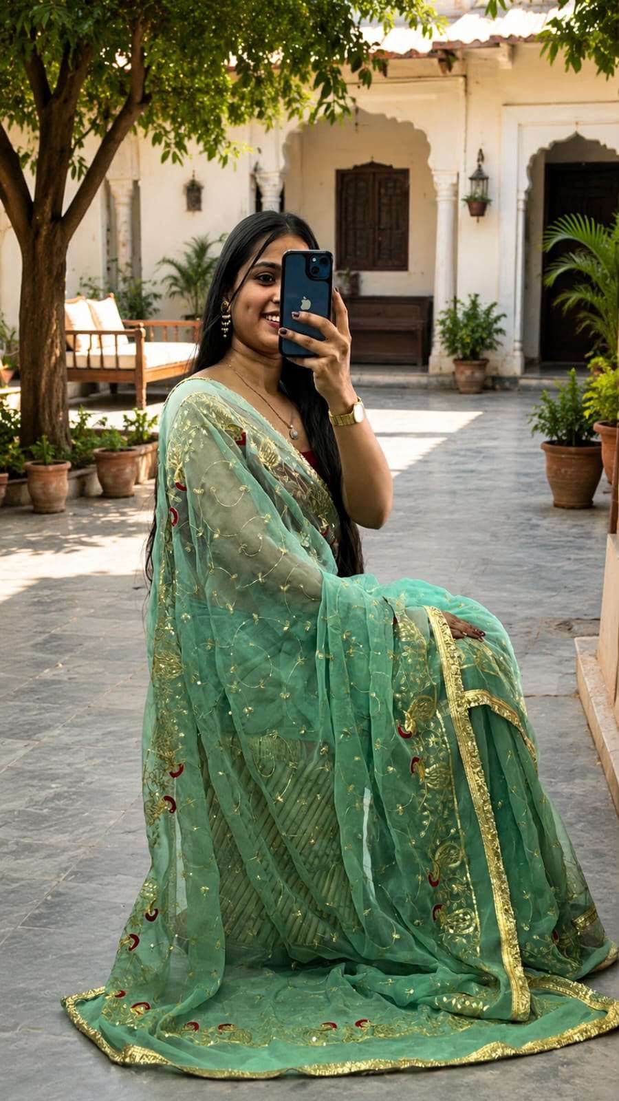 Morpankhi Vintage Jaal Aari Taari Georgette Saree