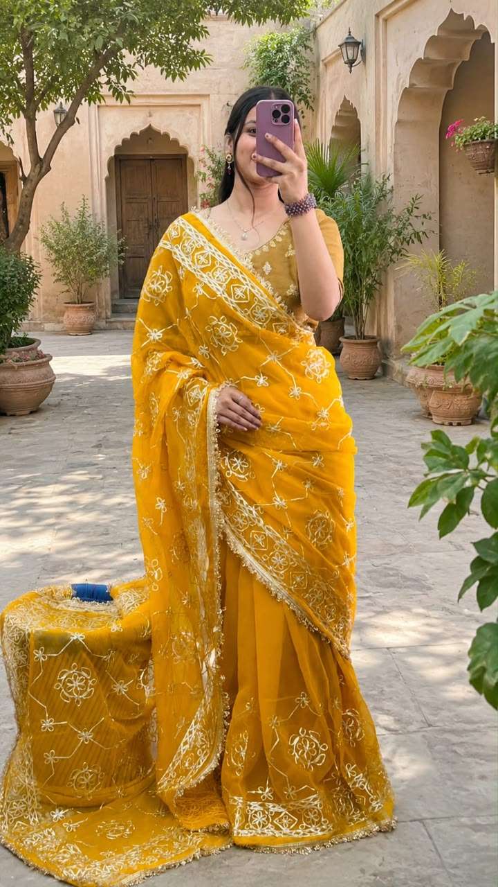 Royal Machine Gota Work Georgette Party Wear Saree