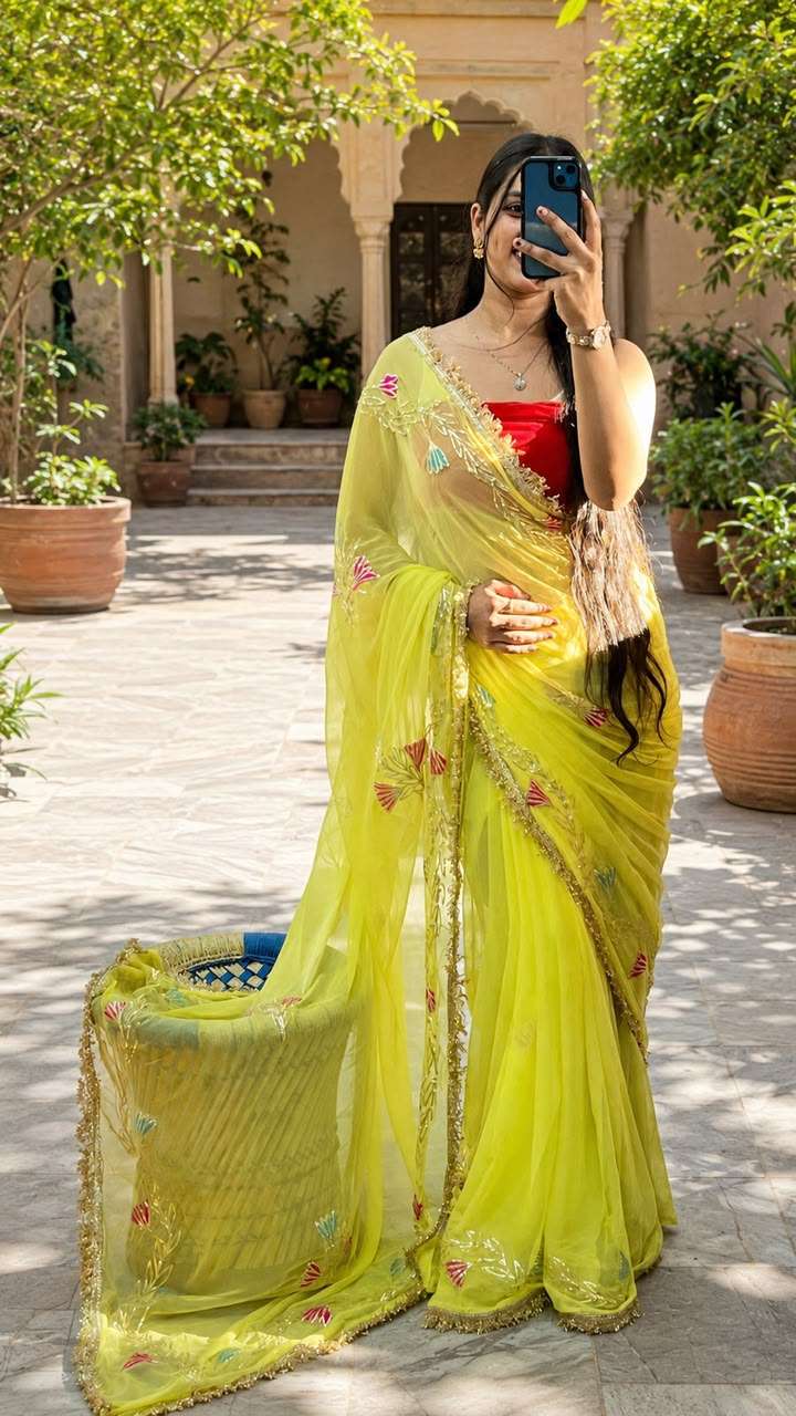 Multicolor Patchwork Painting Georgette Saree
