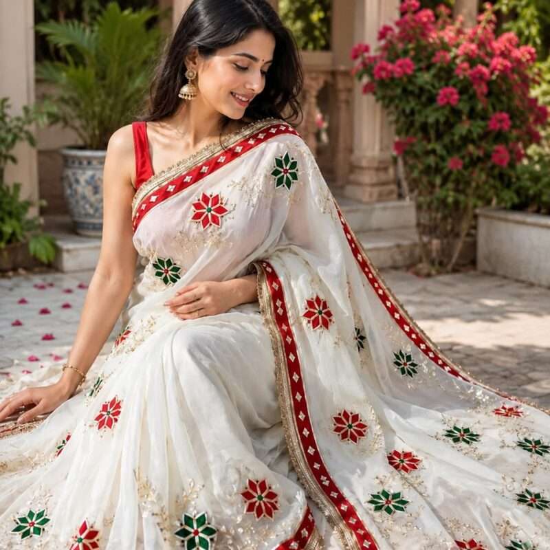Premium Handcrafted Kacchi Gota Georgette Saree