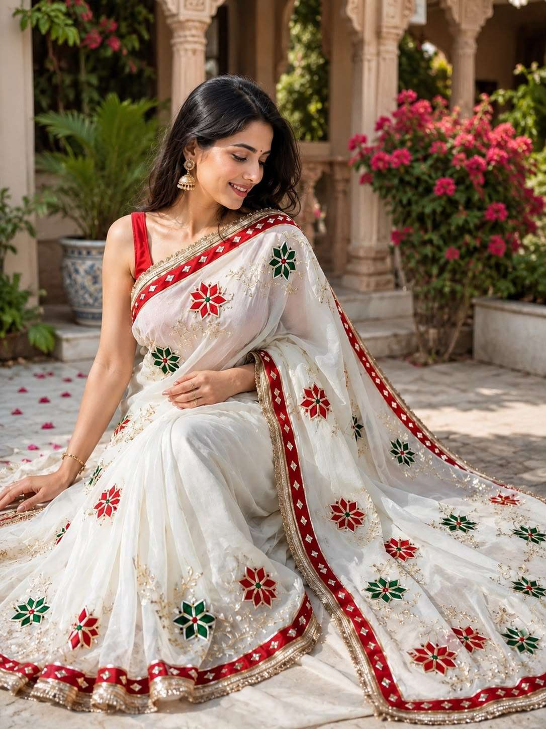 Premium Handcrafted Kacchi Gota Georgette Saree