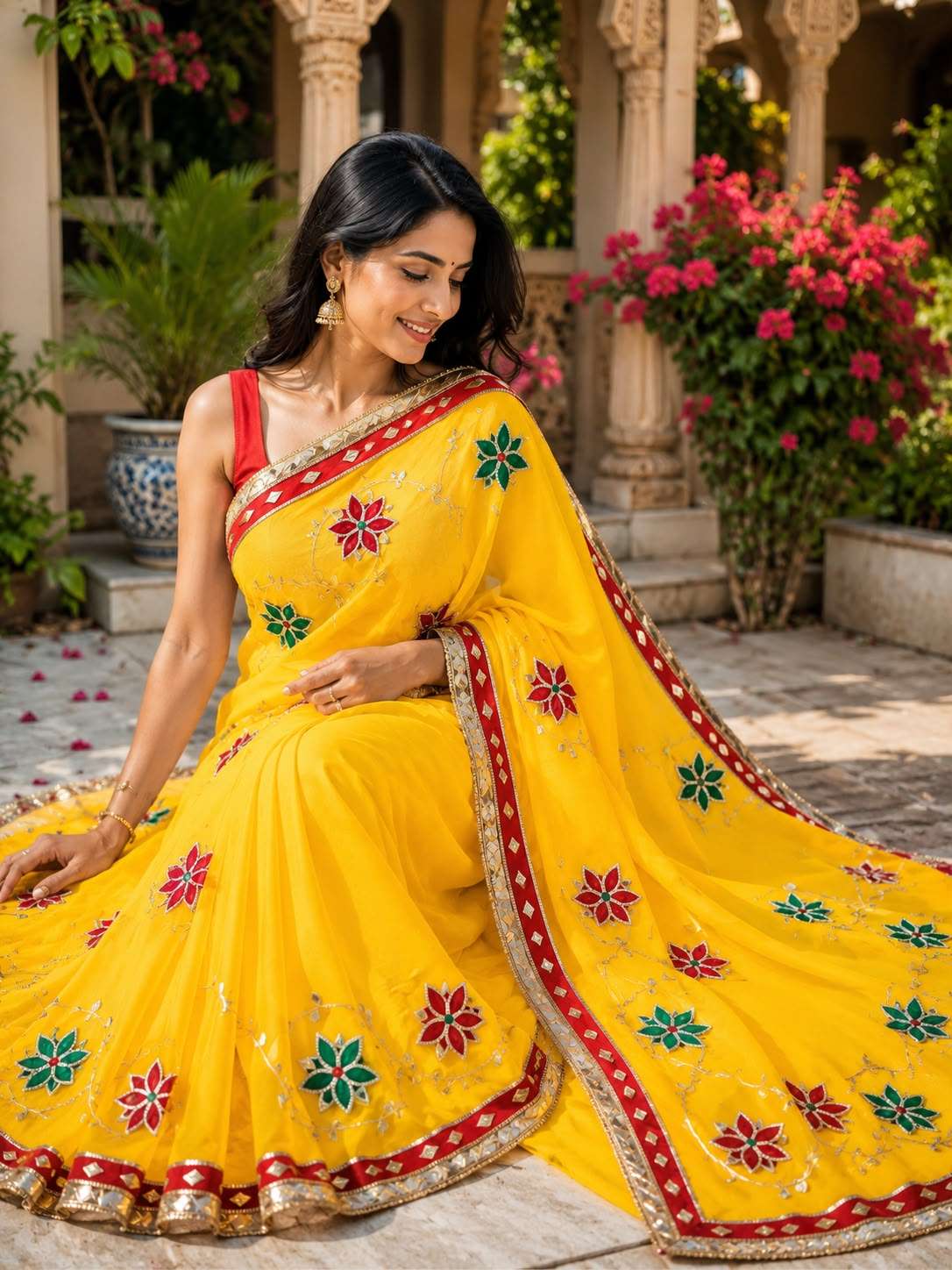 Premium Handcrafted Kacchi Gota Georgette Saree