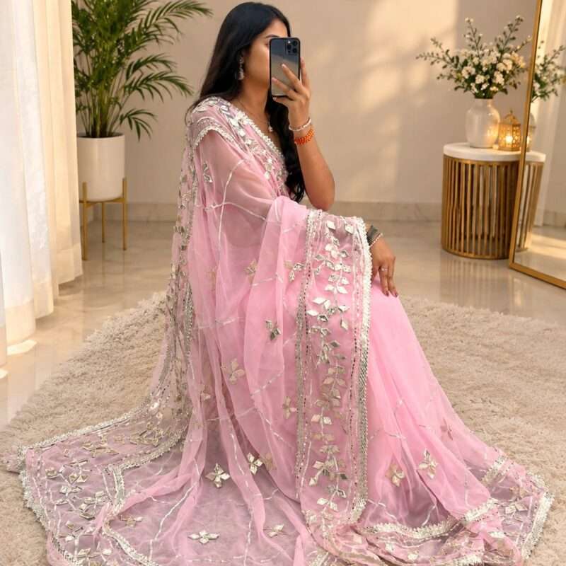Silver Gotta Handcrafted Georgette Party Wear Saree