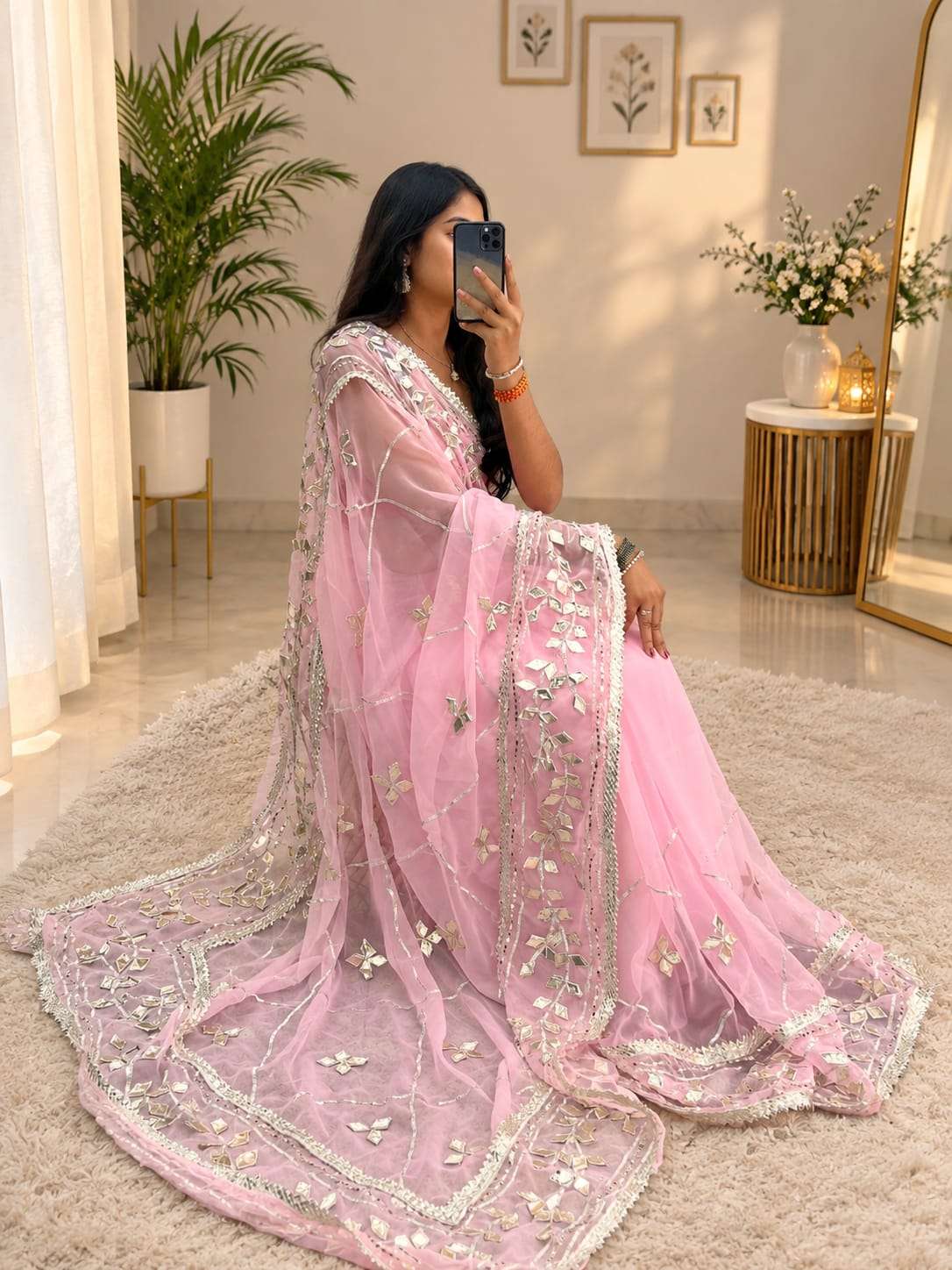 Silver Gotta Handcrafted Georgette Party Wear Saree