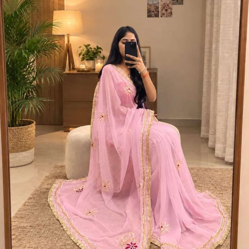 Manvi Gota Handcrafted Georgette Party Wear Saree