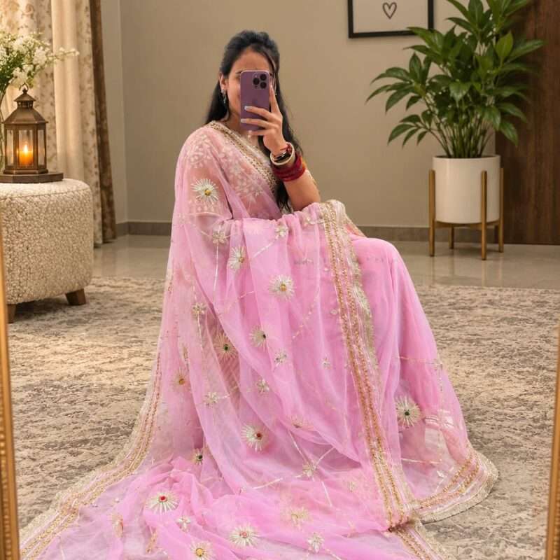 Premium Handcrafted Kacchi Gota Georgette Party Wear Saree