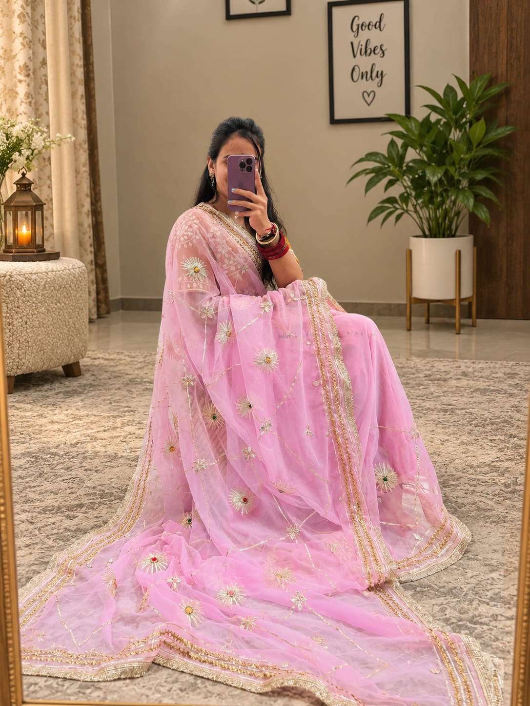 Premium Handcrafted Kacchi Gota Georgette Party Wear Saree