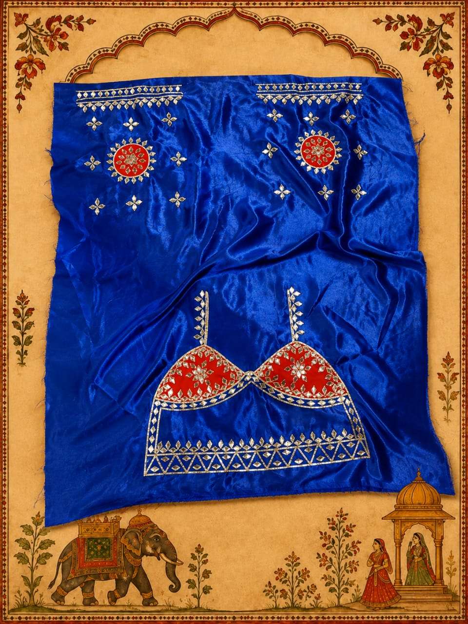 Premium Festive Velvet Patch Work Satin Blouse Piece