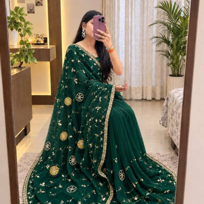 Chakri Gotta Handcrafted Georgette Party Wear Saree