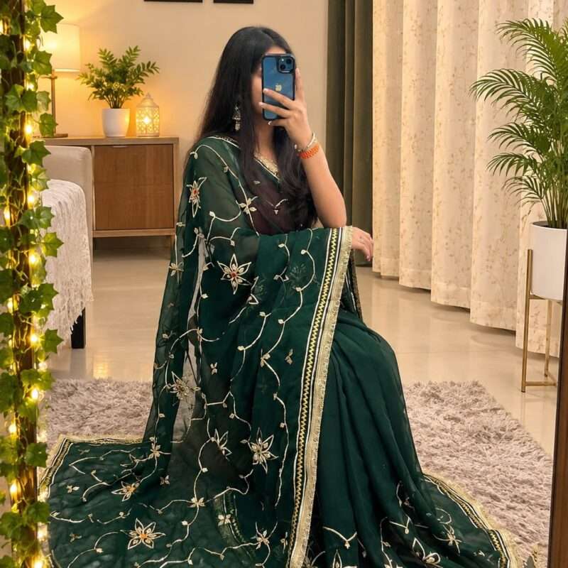 Flower Gotta Handcrafted Georgette Party Wear Saree