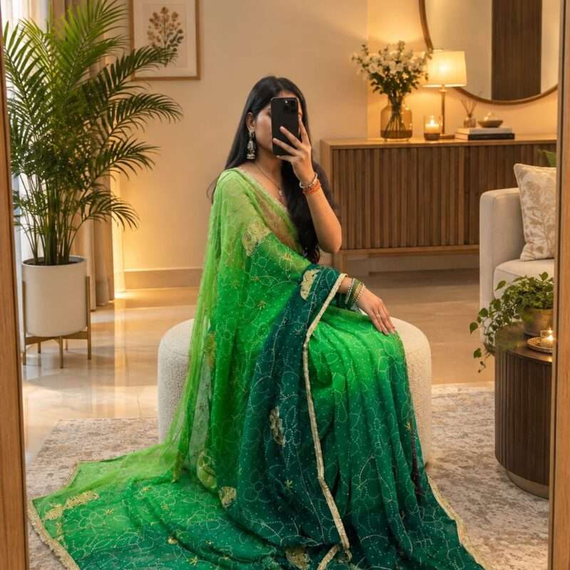 Bandhani Cutdana Hathi Georgette Party Wear Saree