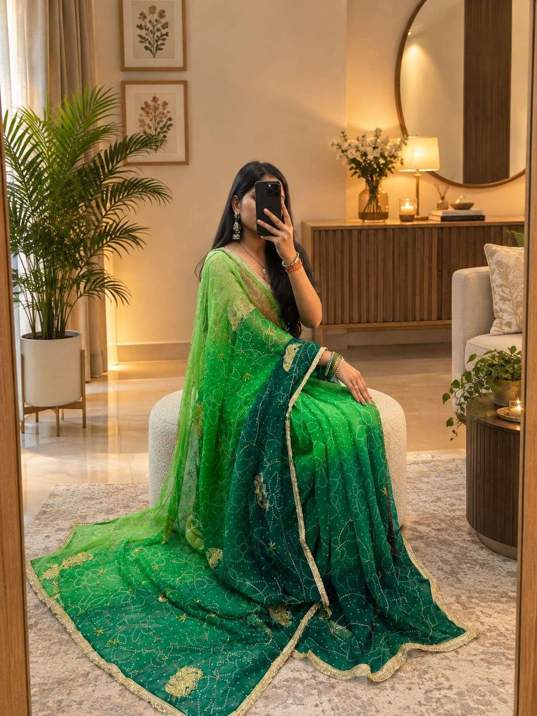 Bandhani Cutdana Hathi Georgette Party Wear Saree