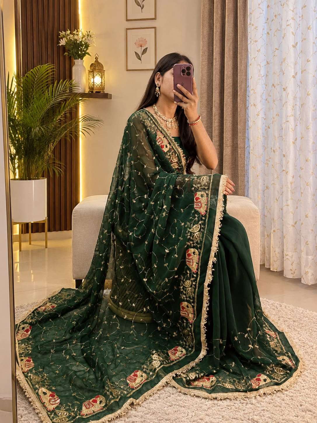 Hathi Jaal Vintage Aari Taari Georgette Saree