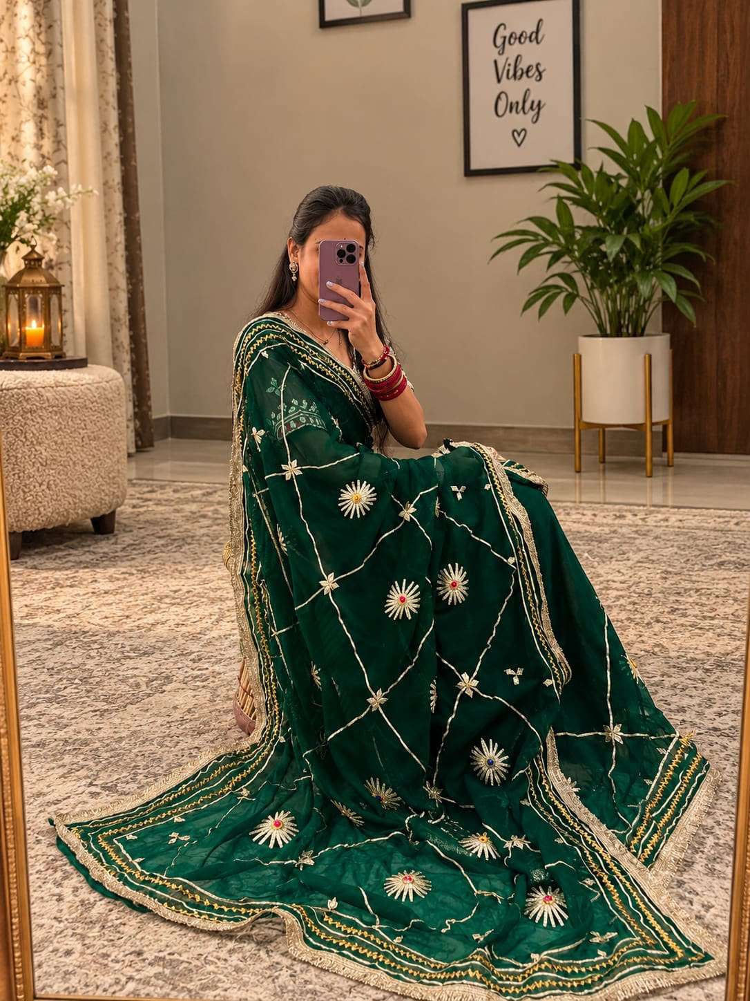 Premium Handcrafted Kacchi Gota Georgette Party Wear Saree
