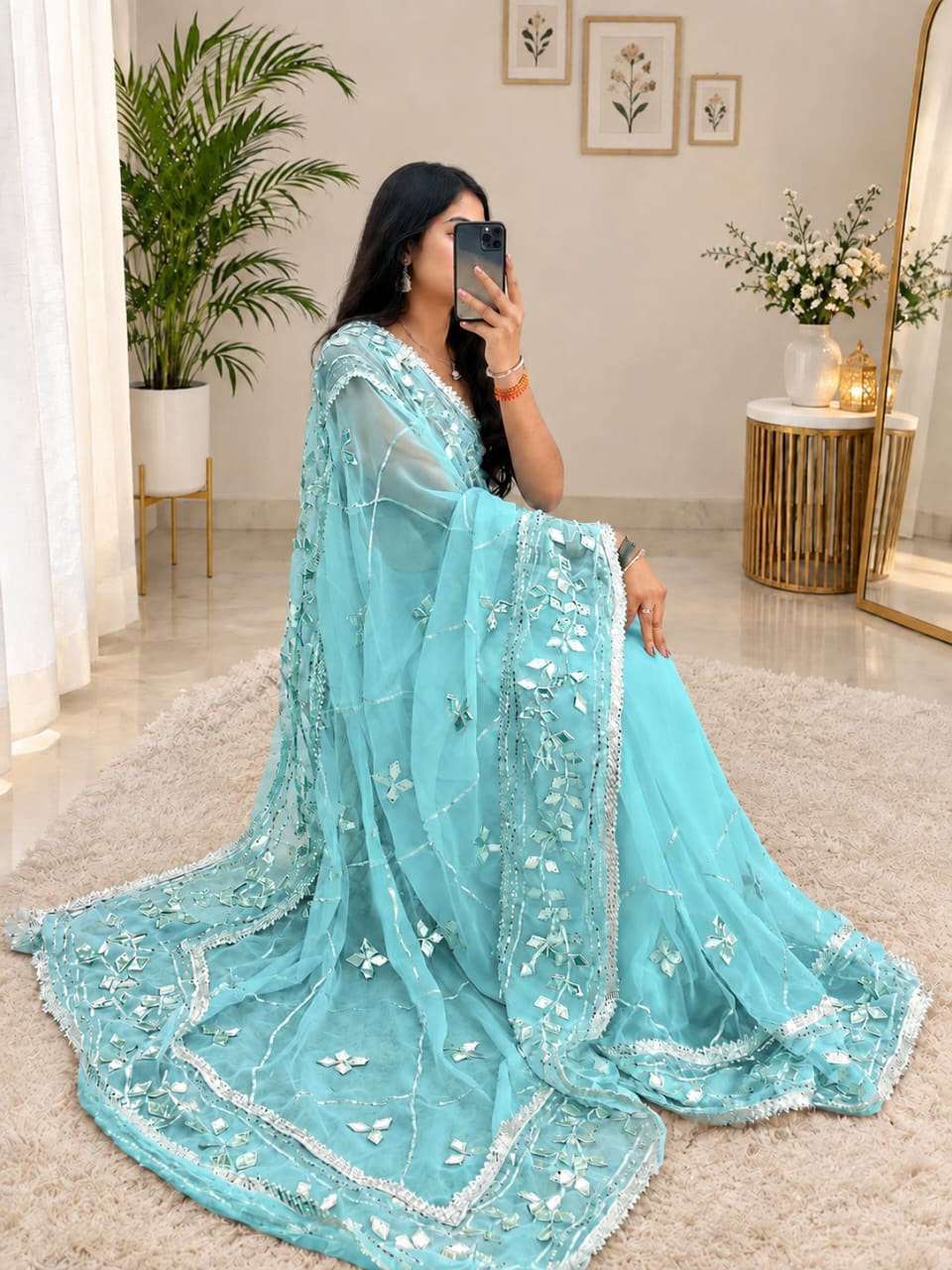 Silver Gotta Handcrafted Georgette Party Wear Saree