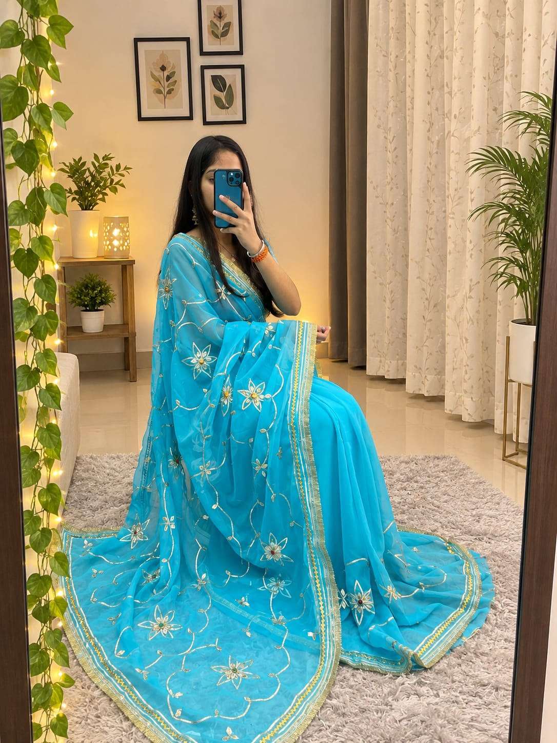 Flower Gotta Handcrafted Georgette Party Wear Saree