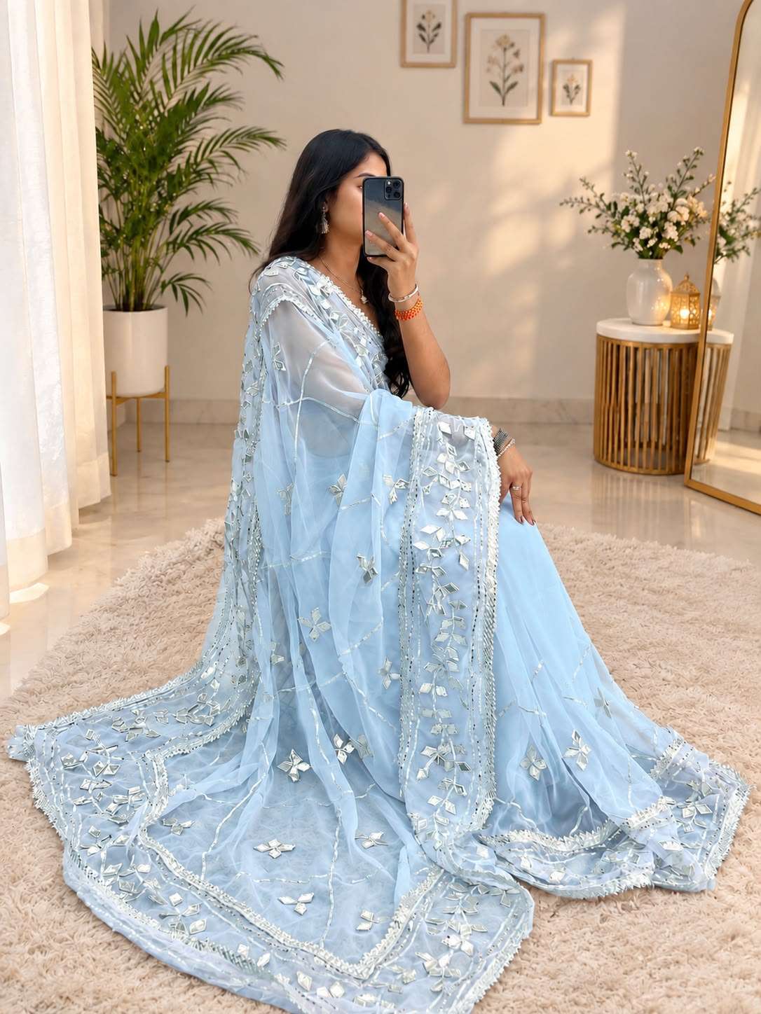 Silver Gotta Handcrafted Georgette Party Wear Saree