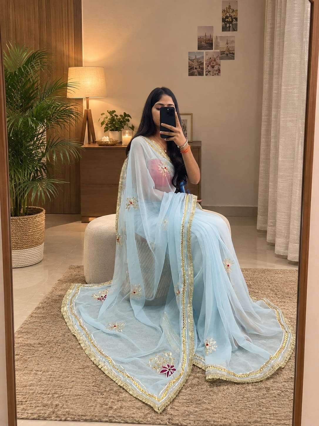 Manvi Gota Handcrafted Georgette Party Wear Saree