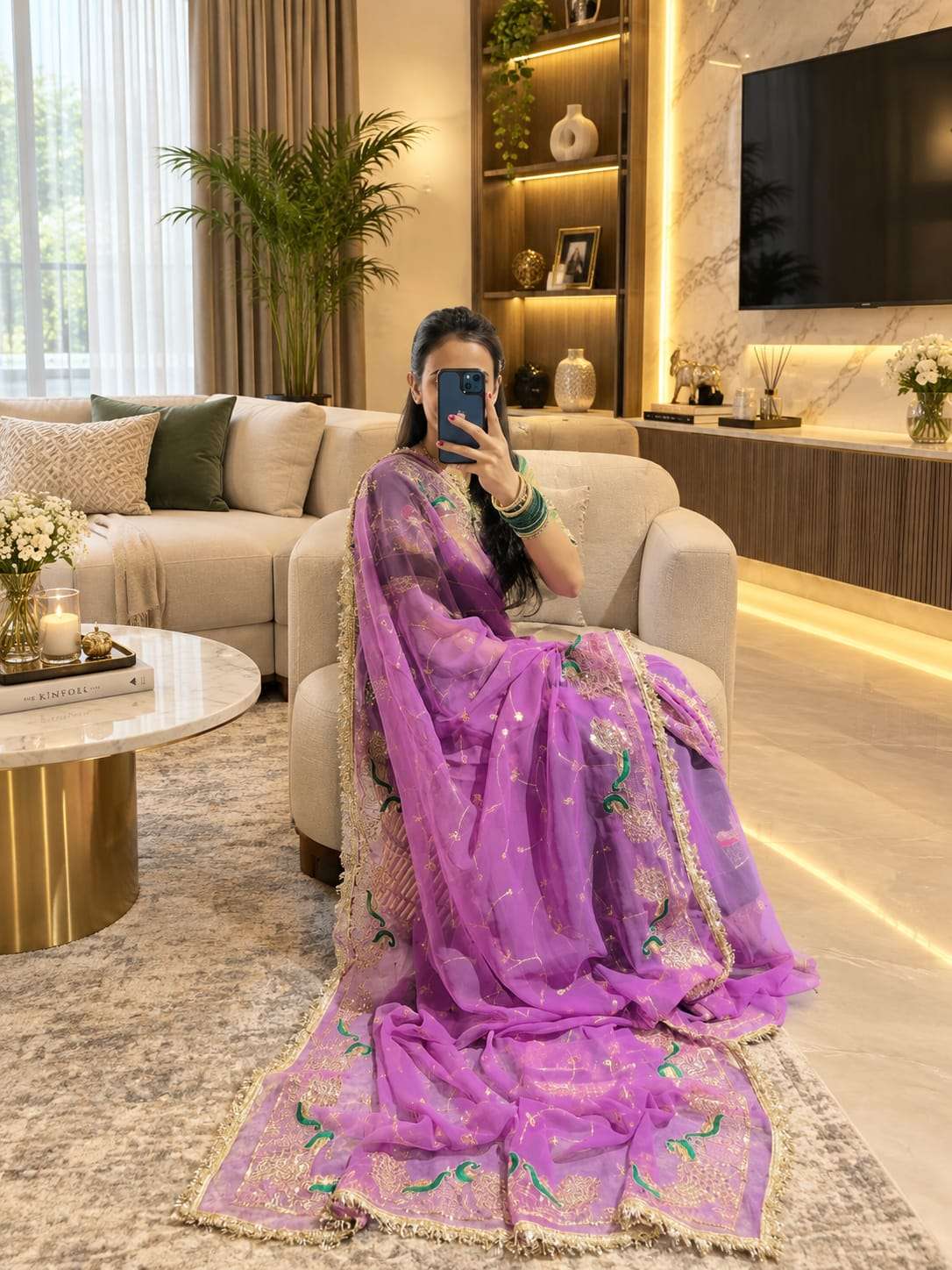 Couple Mor Ari-Tari Jaal Work Georgette Saree