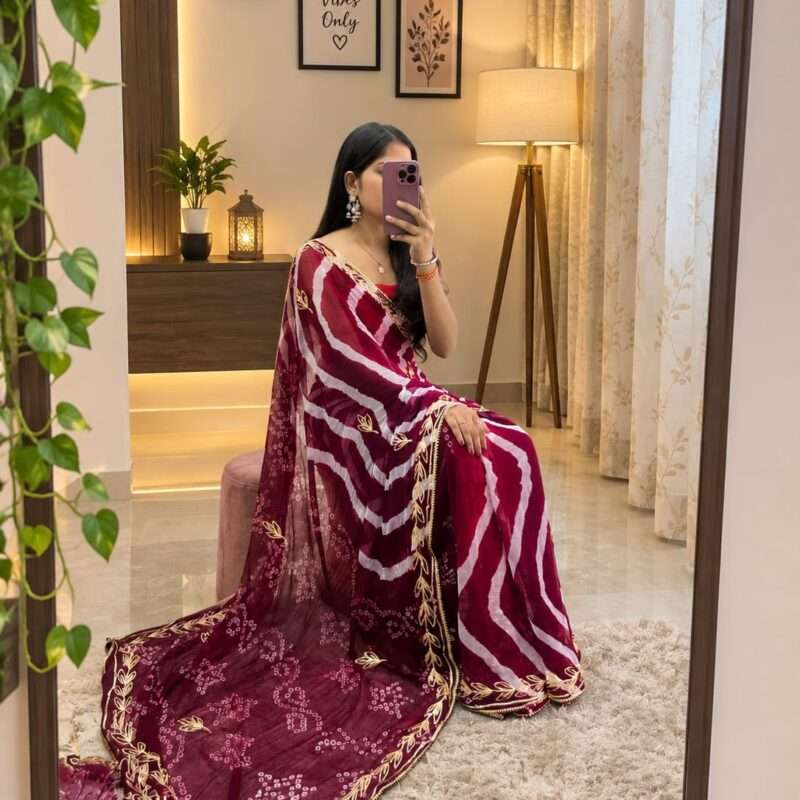 Lahariya Bandni Kavhi Gotta Chiffon Party Wear Saree
