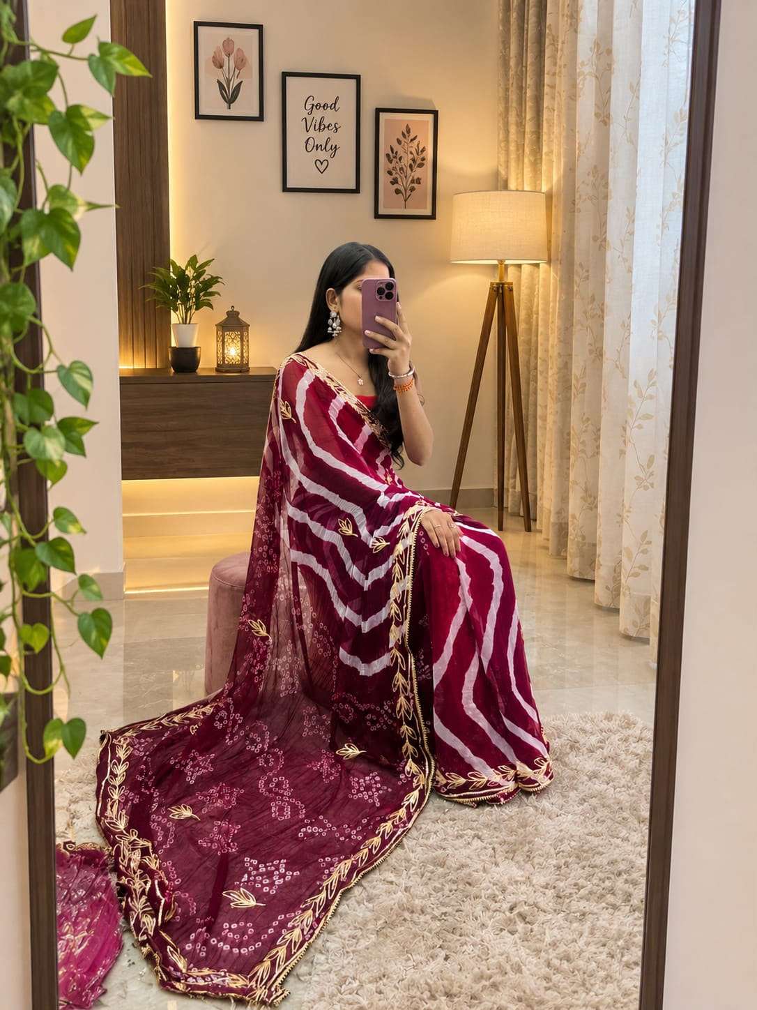 Lahariya Bandni Kavhi Gotta Chiffon Party Wear Saree