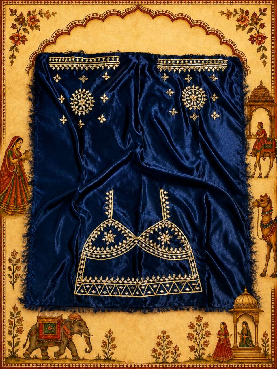 Premium Festive Velvet Patch Work Satin Blouse Piece