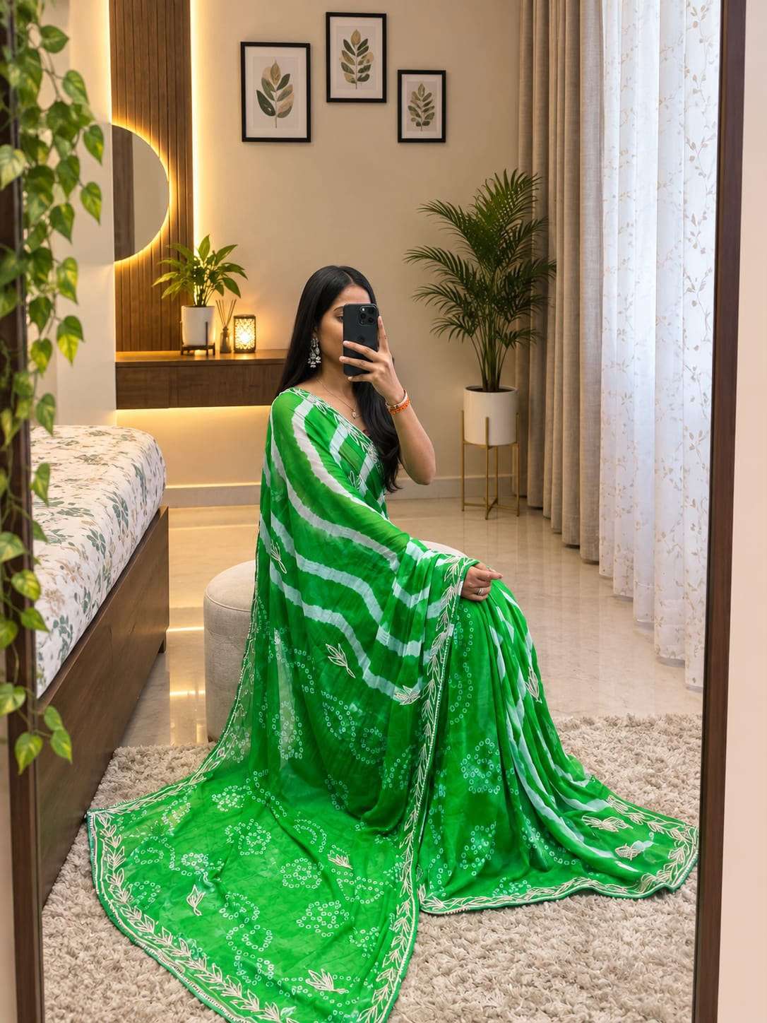 Lahariya Bandni Kavhi Gotta Chiffon Party Wear Saree