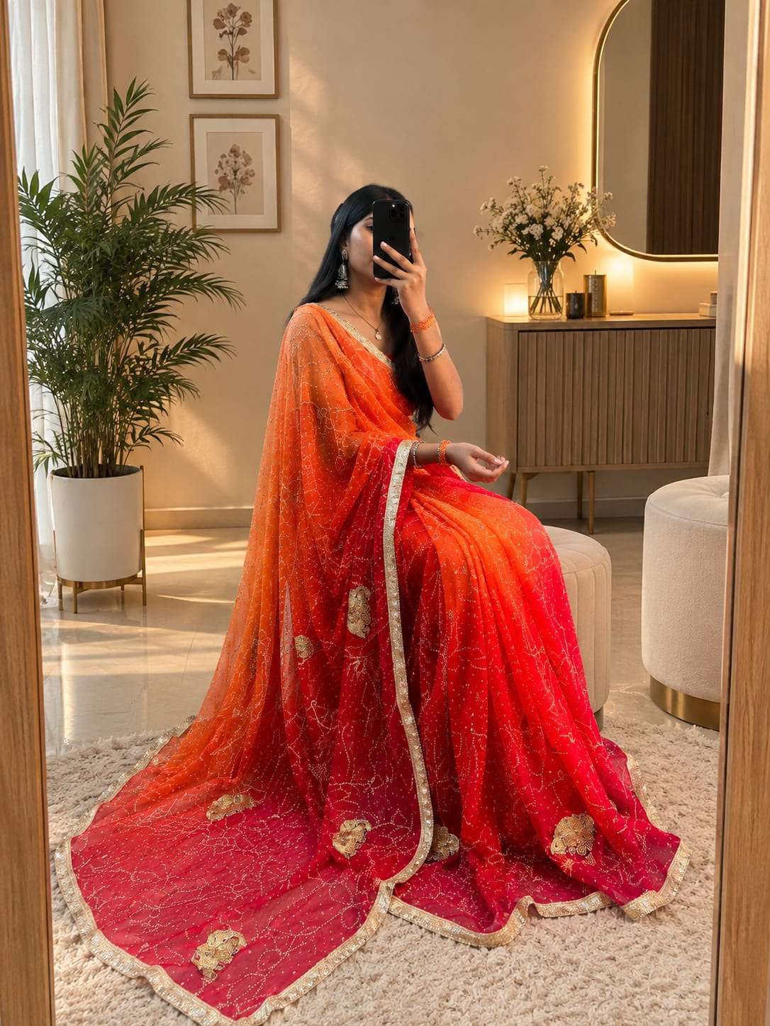 Bandhani Cutdana Hathi Georgette Party Wear Saree