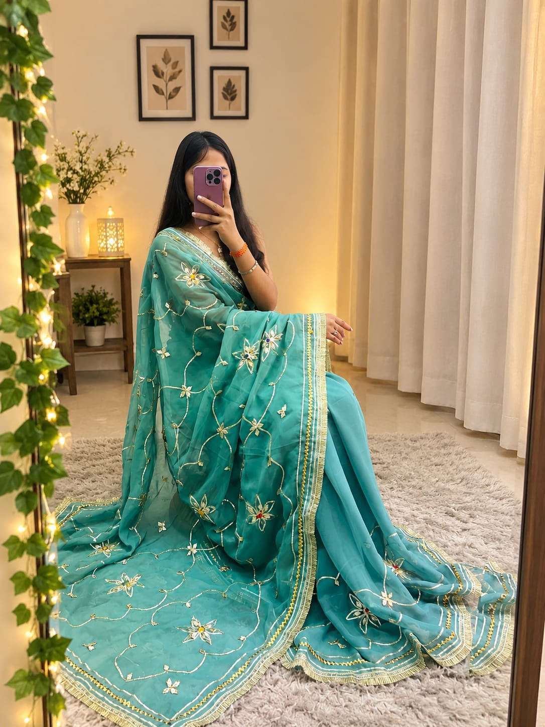 Flower Gotta Handcrafted Georgette Party Wear Saree