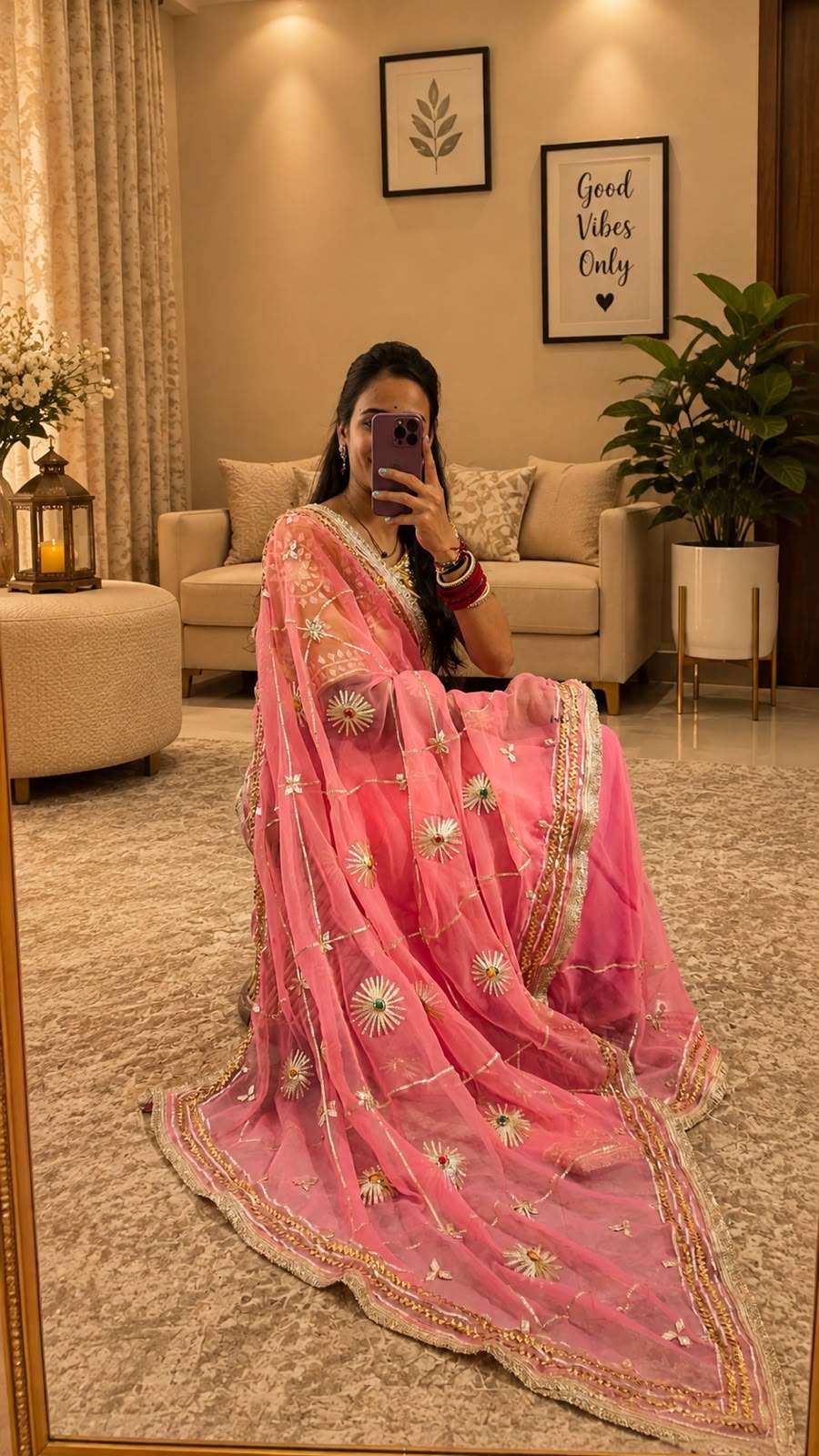 Premium Handcrafted Kacchi Gota Georgette Party Wear Saree