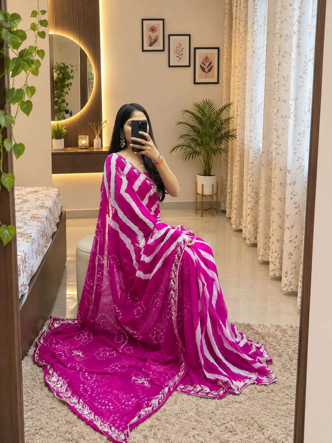 Lahariya Bandni Kavhi Gotta Chiffon Party Wear Saree