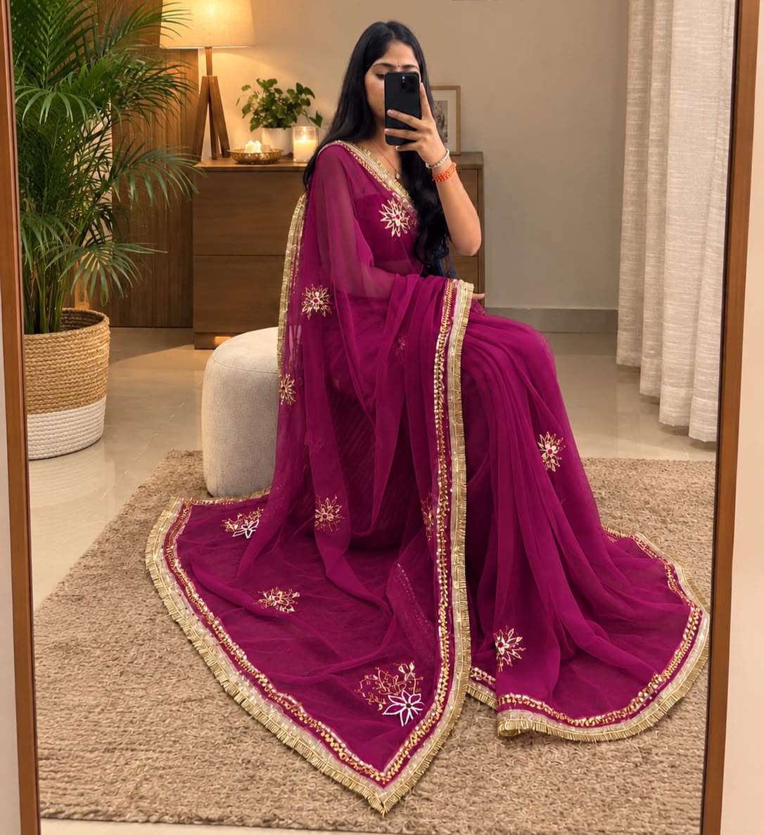 Manvi Gota Handcrafted Georgette Party Wear Saree