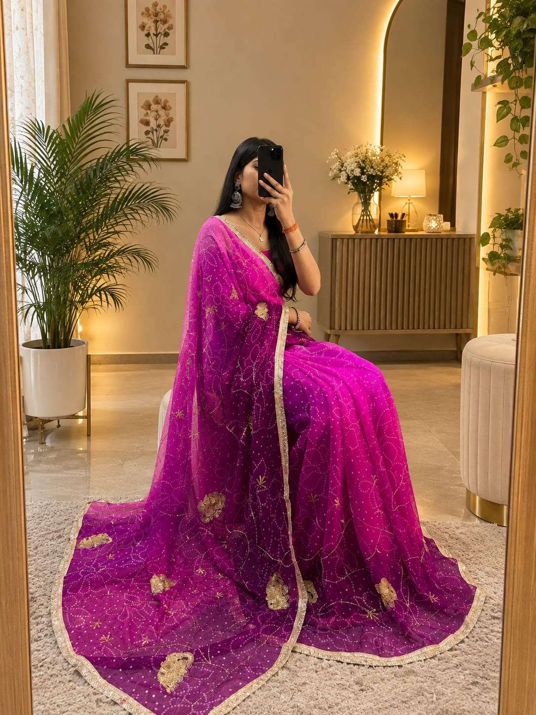 Bandhani Cutdana Hathi Georgette Party Wear Saree