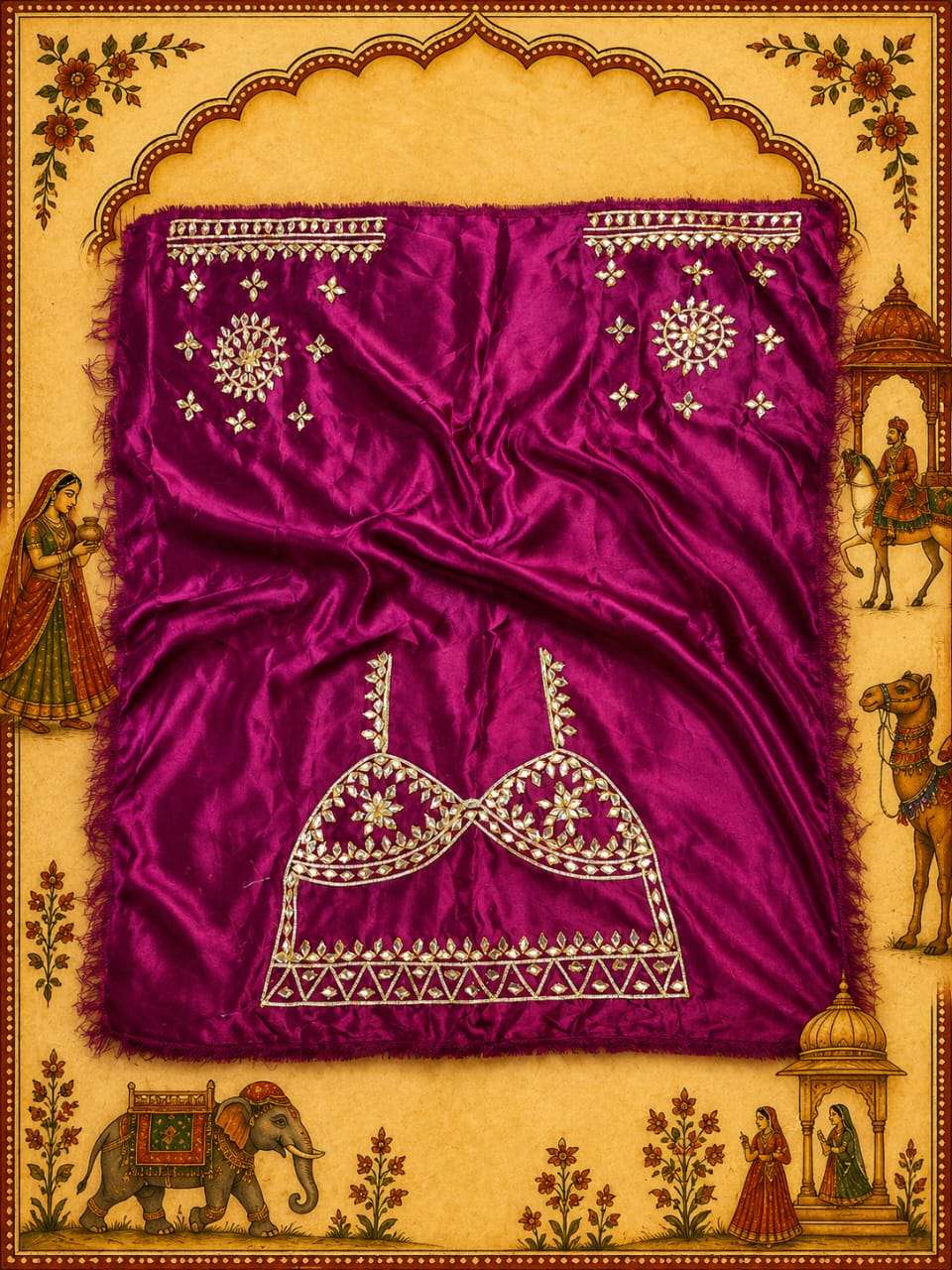 Premium Festive Velvet Patch Work Satin Blouse Piece